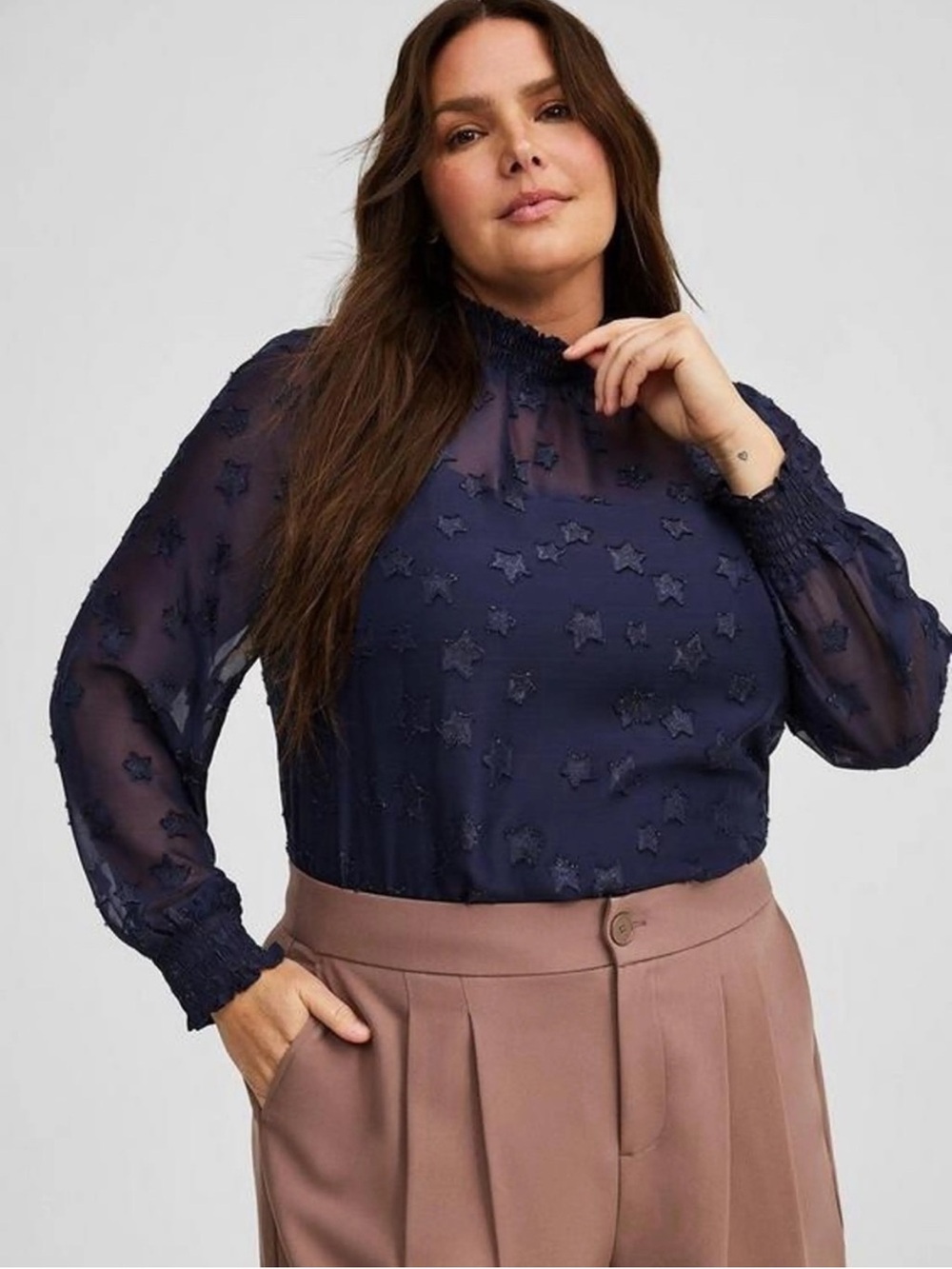 NWT Torrid Lurex Chiffon Star Blouse Navy Sheer Metallic 1X 14-16